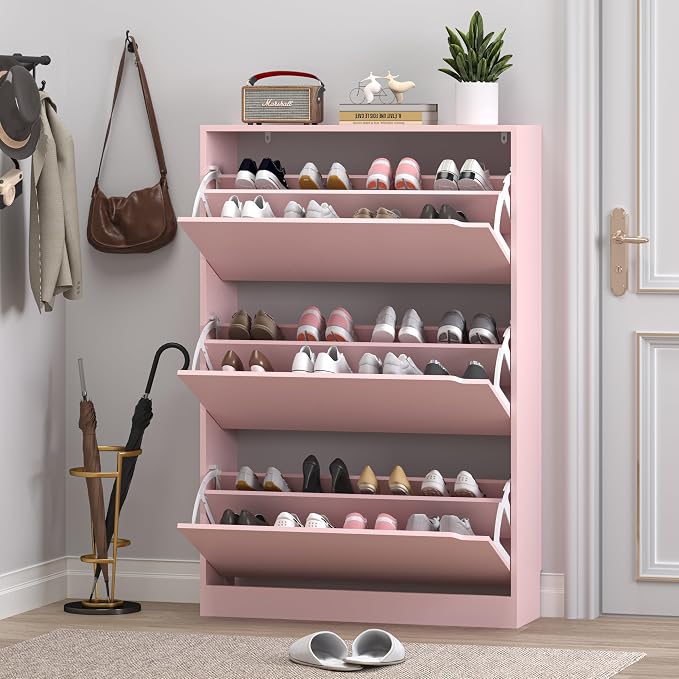 BORNOON Shoe Cabinet with 3 Flip Drawers, Hidden Wood Shoe Cabinet, - Image 7