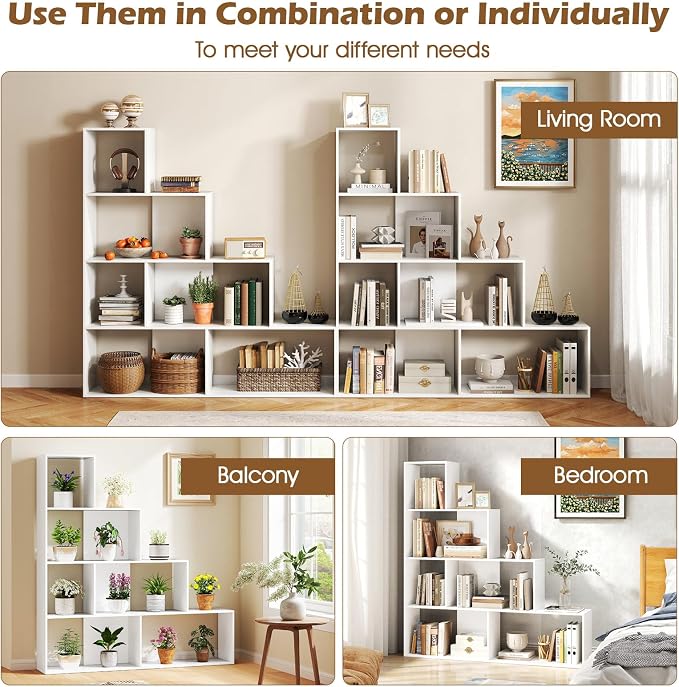 Tangkula 4-Tier Stepped Bookshelf, Freestanding 6 Cubes Ladder Bookcase - Image 7