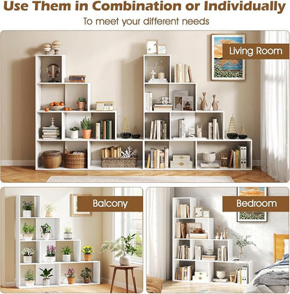 Tangkula 4-Tier Stepped Bookshelf, Freestanding 6 Cubes Ladder Bookcase - Image 9