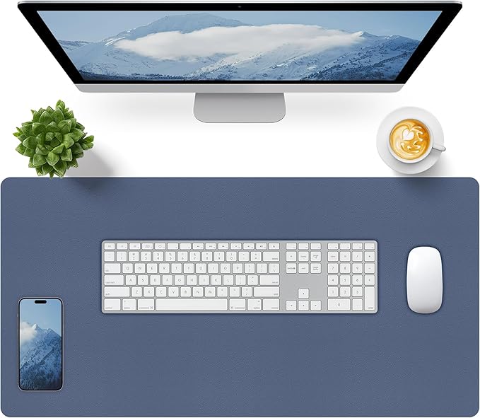 Bloss Grey Blue Desk Mat, Leather Desk Matt by Bloss