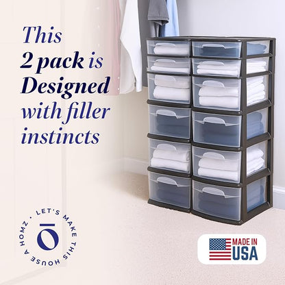HOMZ 2-Pack Drawer Tower, 6-Tier Clear Plastic Storage Organizer Cart, and - Image 3