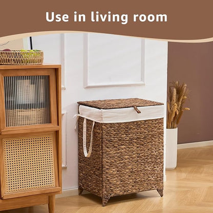 Laundry Hamper with Lid and Removable Liner Bag, Handwoven Natural Hyacinth - Image 5