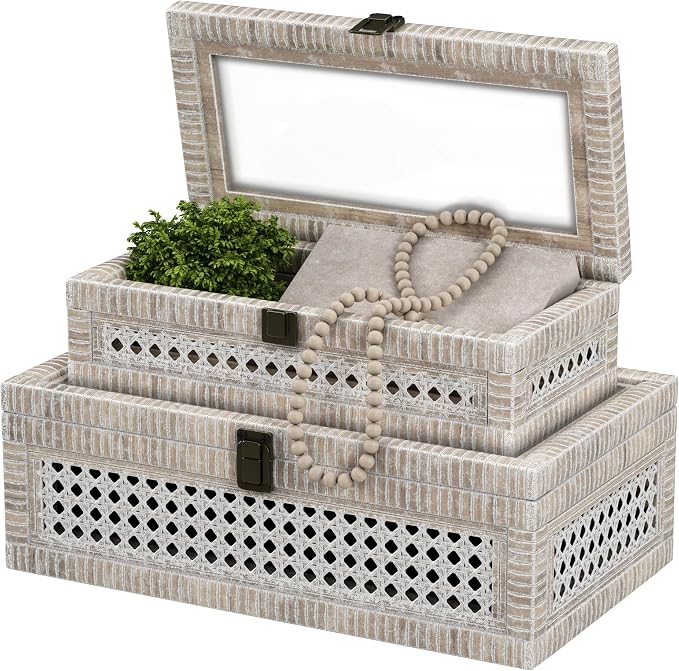 Rattan Decorative Box, Boho Display Boxes by Unknown