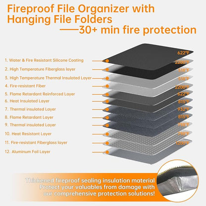 Fireproof File Organizer with Lock, Hard Safe Document Box, Filing Cabinet with - Image 4