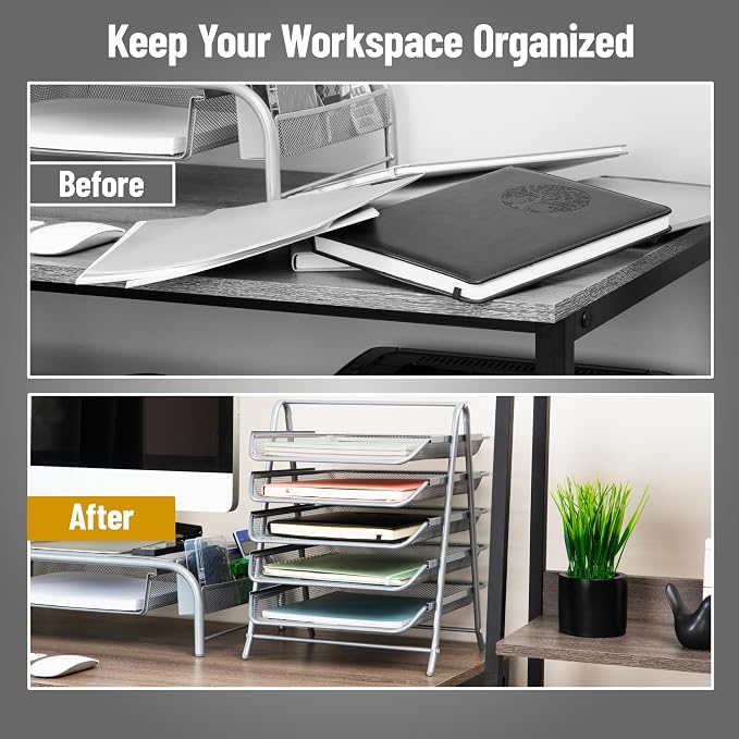 Mind Reader 5-Tier Paper Tray Organizer, Vertical Desktop File Storage Rack - Image 5