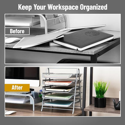 Mind Reader 5-Tier Paper Tray Organizer, Vertical Desktop File Storage Rack - Image 5