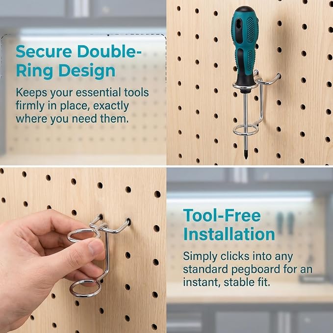 5Pcs Pegboard Screwdriver Holder Tool Organizers Double-Ring Peg Board Hang - Image 2