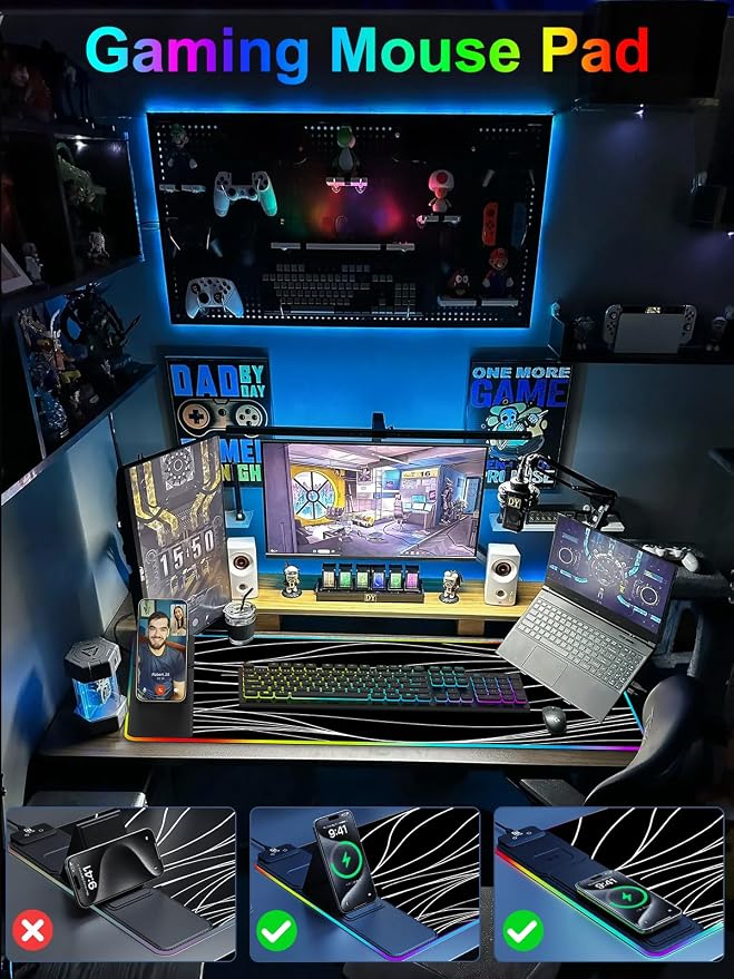 XXL Mouse Pad with Phone Holder, RGB Desk Mat with 15W Fast Charging, LED Large - Image 7