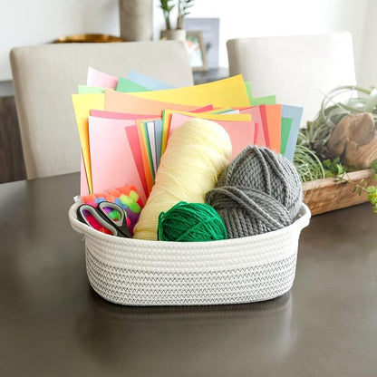 NaturalCozy 5-Piece Rectangle Storage Basket Set- Natural Cotton Rope Woven - Image 8