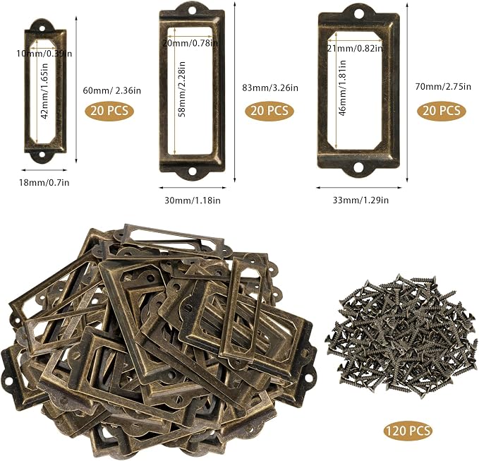 60 Pcs Office Library File Drawer Cabinet Card Tag Label Holder Metal Frame - Image 7