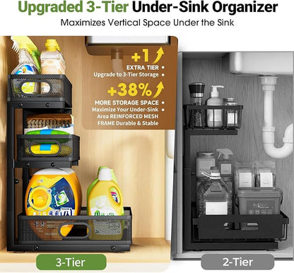 Under Sink Organizer 3 Tier, 2 Pack L-Shaped Pull-Out Cabinet Organizer - Image 4