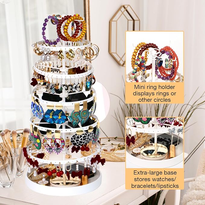 17Dec 6 Tier Rotating Jewelry Organizer Stand, 230 Holes Earring Holder - Image 4