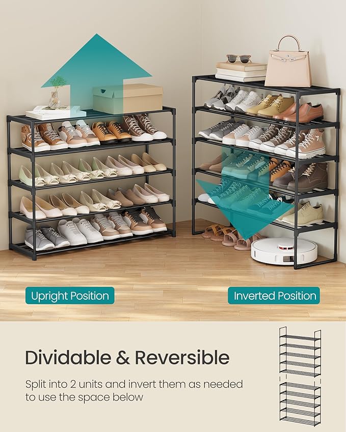 SONGMICS Shoe Rack, 10-Tier Shoe Organizer, Metal Storage Shelf, Upright or - Image 5