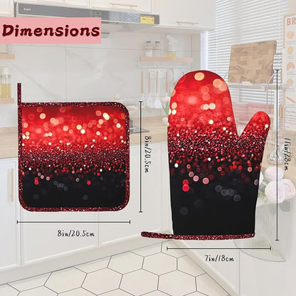 Red Gradient Sparkle Heat-Resistant Silicone Oven Mitts and Pot Holders - Image 2
