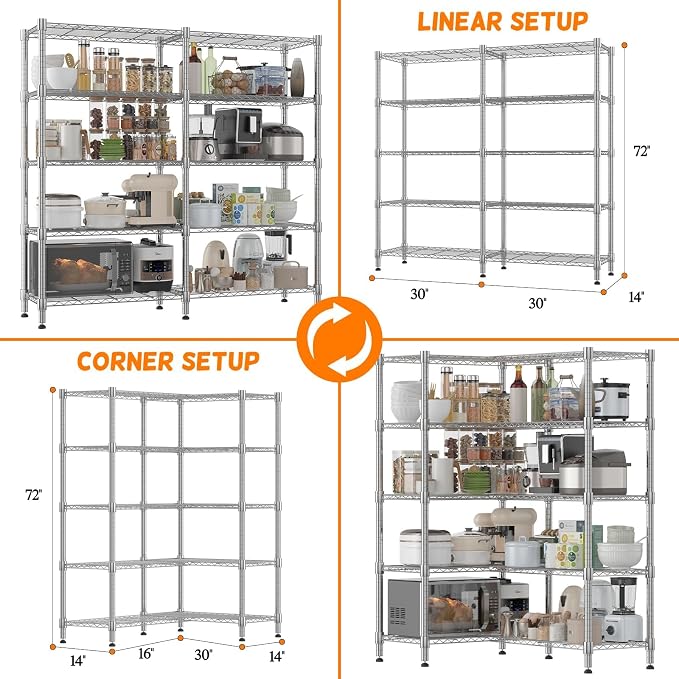 Homdox 5-Tier Adjustable Metal Storage Shelves, Space-Saving Corner Rack - Image 2