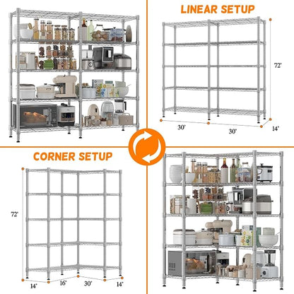 Homdox 5-Tier Adjustable Metal Storage Shelves, Space-Saving Corner Rack - Image 2