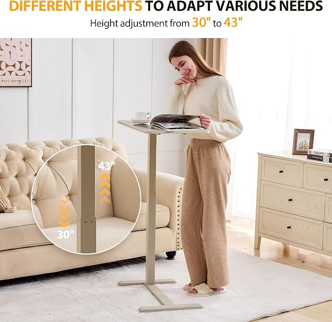 Overbed Table with Hidden Wheels, Height Adjustable Medical Bed Table Hospital - Image 3