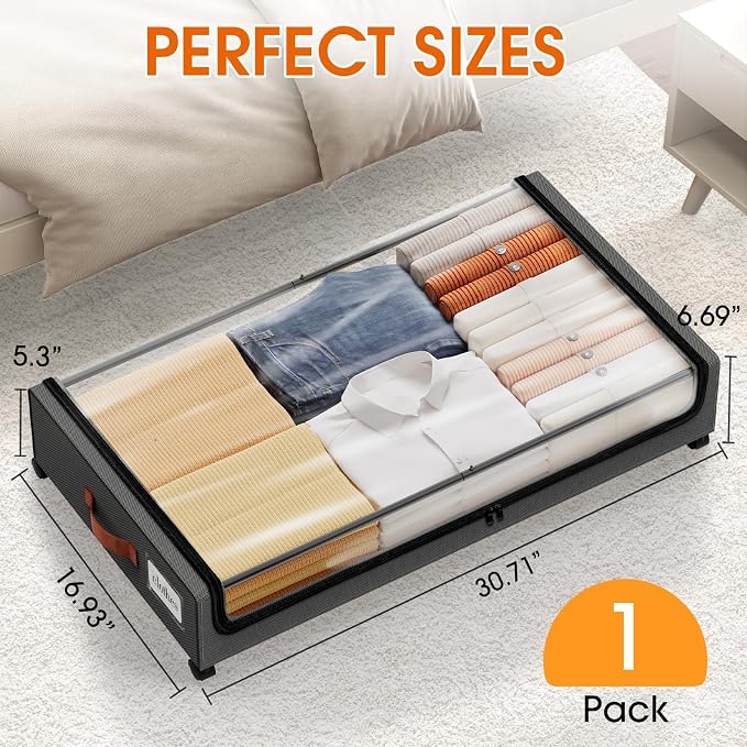 Under Bed Storage with Wheels 1Pack Storage Containers with Clear Window&Label - Image 2