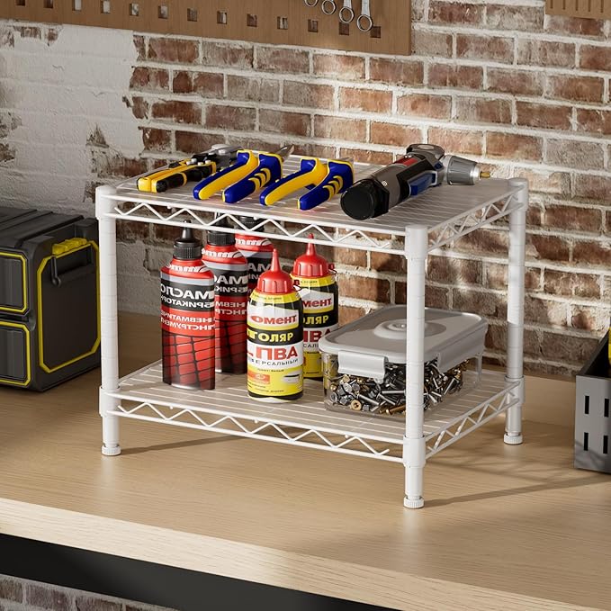 SINGAYE Small Wire 2 Shelves Pantry Metal Shelf Floor Organizer Under Desk | - Image 2
