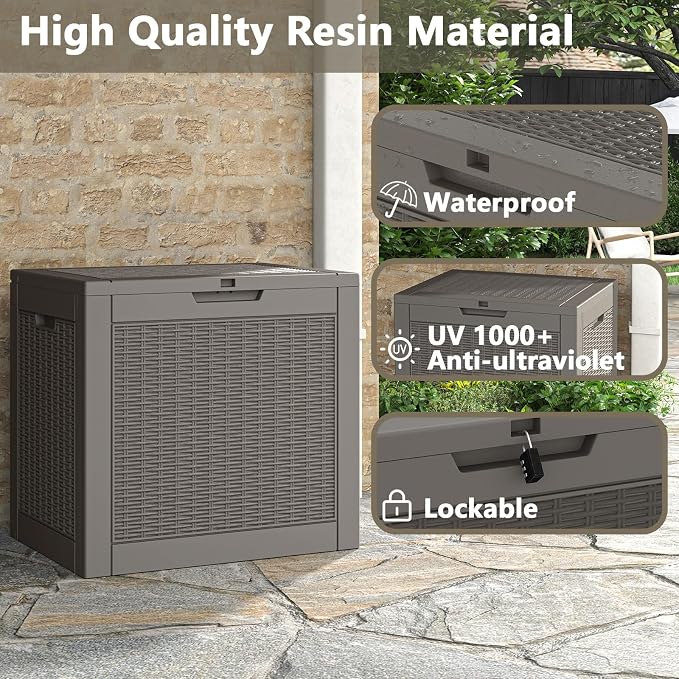 Deck Box, 31 Gallon Resin Outdoor Storage Box, Waterproof and UV Resistant - Image 4