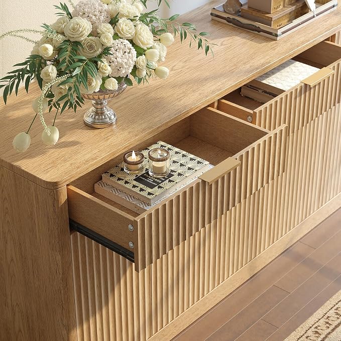 Evermagin 67" Fluted Oak Sideboard Buffet Cabinet - Image 4