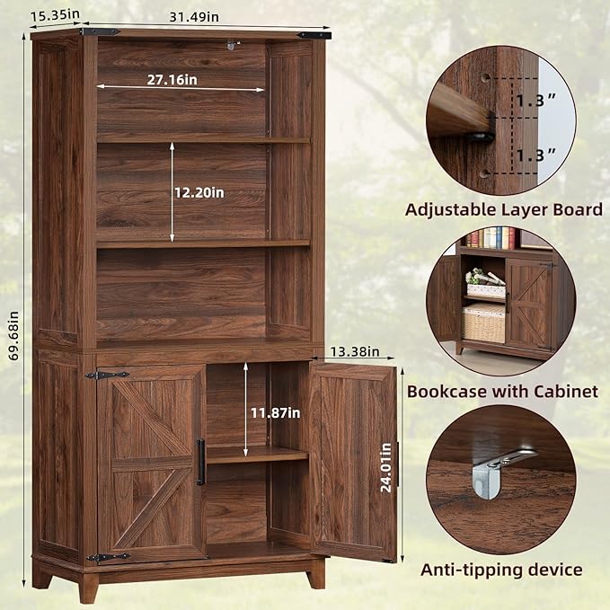 70in Tall Bookshelf 5 Tier Bookcase - Image 3