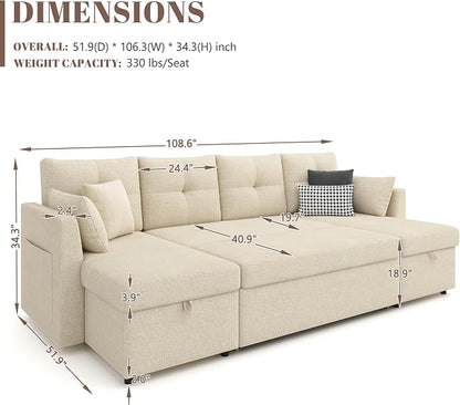 Huatean Home Oversized Sleeper Couch Sofa, Sectional Sleeper Sofa Bed - Image 3