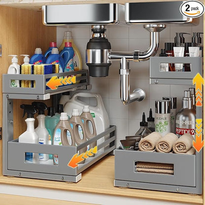 2-Pack Under Sink Organizers and Storage, 2-Tier L Shape Pull Out Cabinet by UnderSinkOrganizer