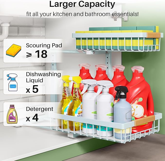 Kitstorack Under Sink Organizer, 2 Tier Under the Sink Storage, Slide out Pull - Image 5