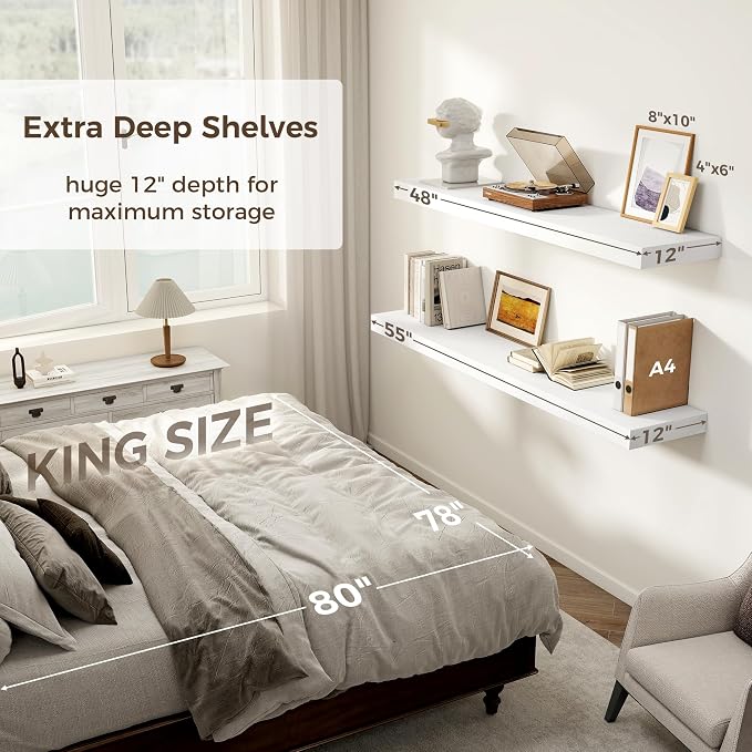 Fun Memories White Floating Shelves 55 Inch Long, 12 Inch Deep Floating Shelves - Image 4