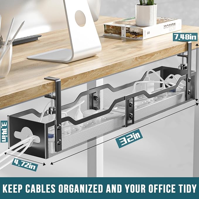 Under Desk Cable Management Tray 32'', Cable Management Under Desk No Drill - Image 2