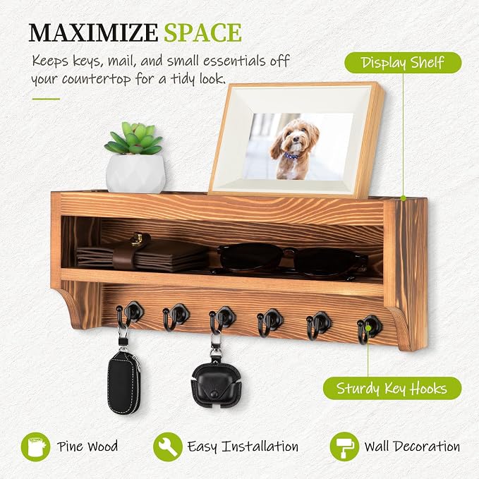 Nekon Key Holder Wall Mount, 12.8" W x 5.6" H x 3.7" D Wall Mounted Key and - Image 2