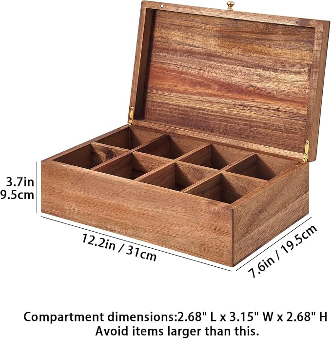 SARUFO Acacia Wood Tea Bag Organizers, Tea Packet Storage Boxes, 8-Compartment - Image 2