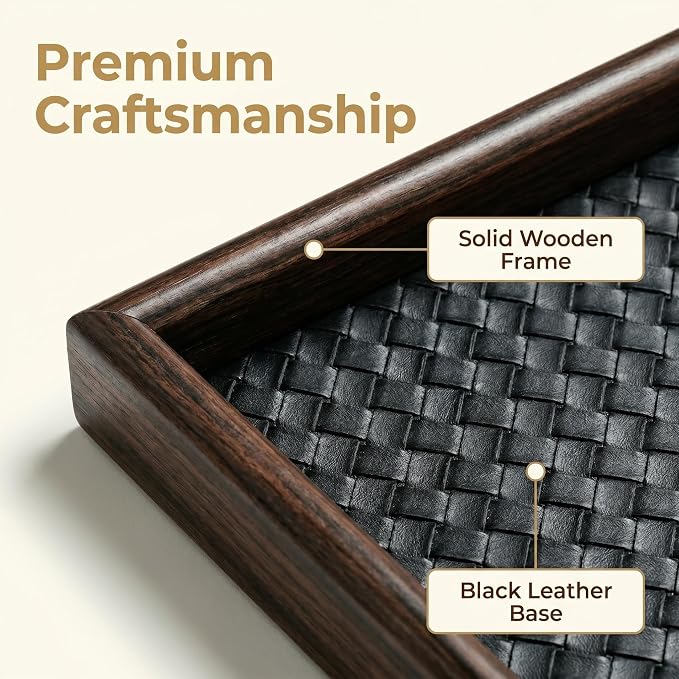 Wooden Valet Tray with Leather Base - Image 8