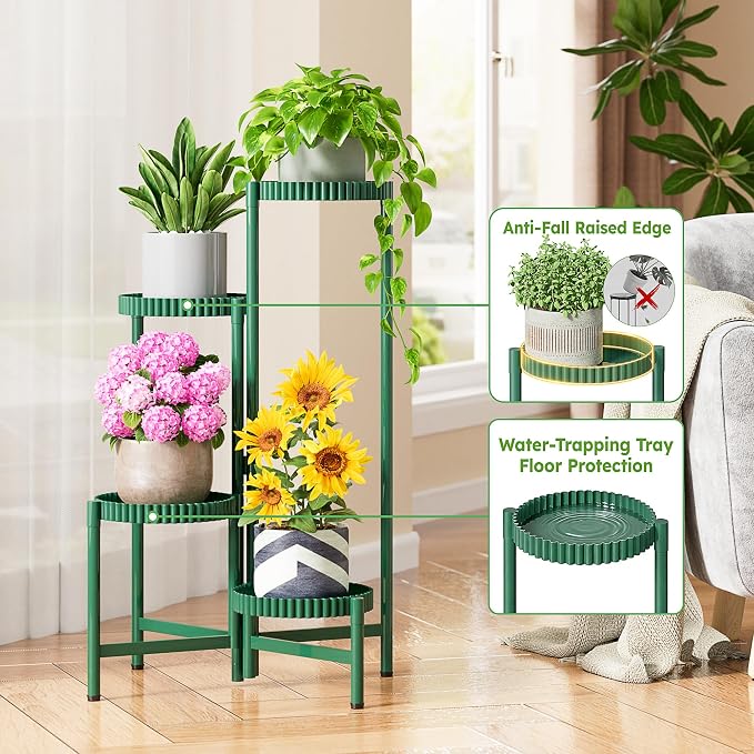 4-Tier Metal Plant Stand Indoor Outdoor, Corner Tall Plant Shelf - Image 4