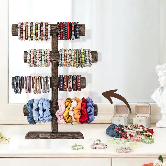 LadyRosian 4 Tier Wooden Display Jewelry Accessory Stand Jewelry Bracelet - Image 5