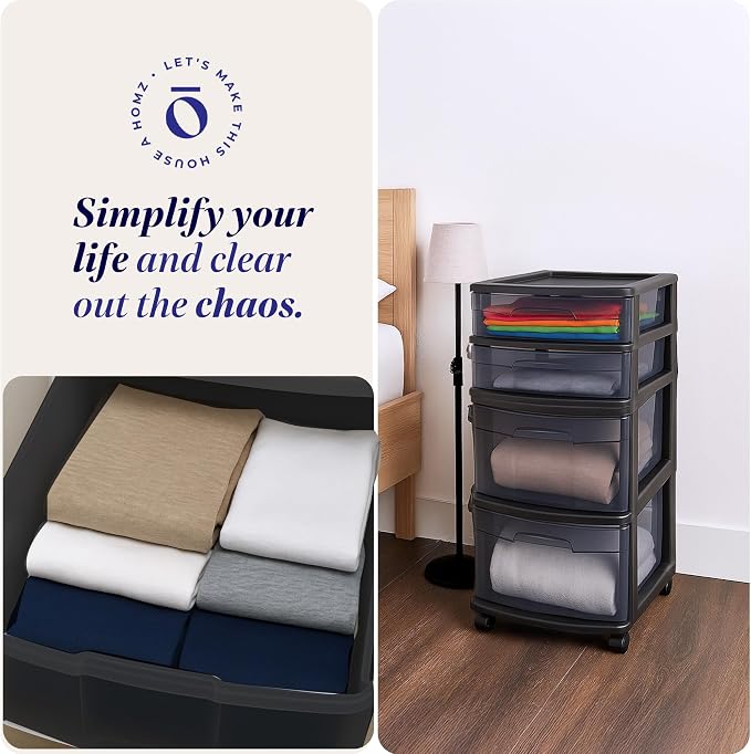 HOMZ 2-Pack Drawer Tower, 4-Tier Clear Plastic Storage Organizer Cart, and - Image 6