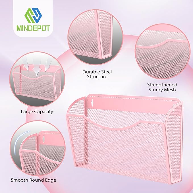 MINDEPOT Wall File Organizer, Hanging Wall File Holder, 3 Pack, Metal Mesh Wall - Image 3