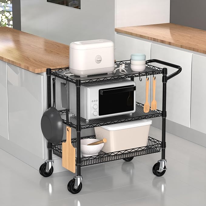 Heavy Duty Rolling Cart with Wheels, 3 Tier Commercial Grade Utility Cart - Image 2