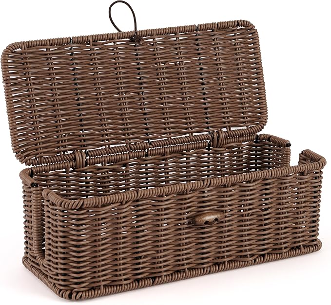 Cable Management Box, Handwoven Faux Rattan Cord Organizer Box by Tohiasen