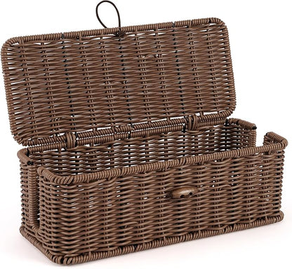 Cable Management Box, Handwoven Faux Rattan Cord Organizer Box by Tohiasen
