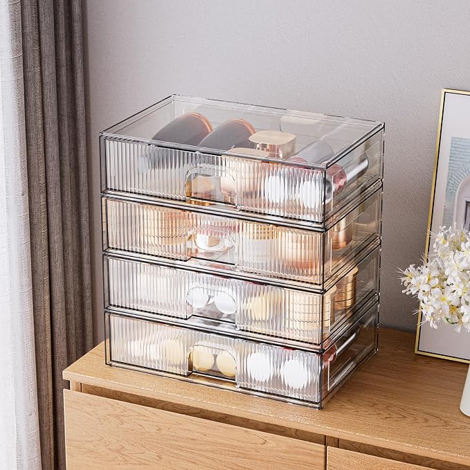ZHIAI Stackable Storage Drawer, 4 Piece Acrylic Organiser - Image 2