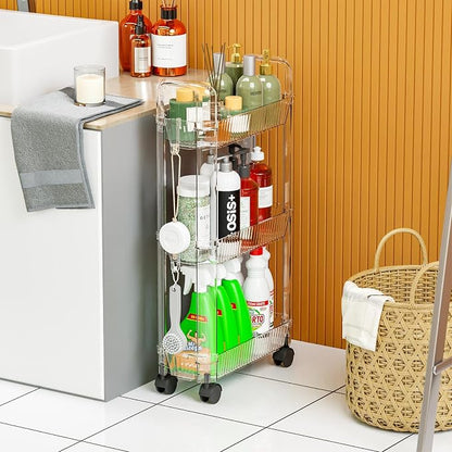 3 Tier Rolling Cart with Wheels, Slim Storage Cart, Three Tier Thin Shelf and - Image 5
