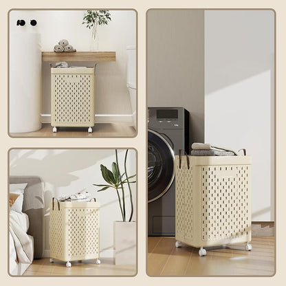 UAK Laundry Basket with Wheels, Collapsible Plastic Laundry Hamper with Handle - Image 6