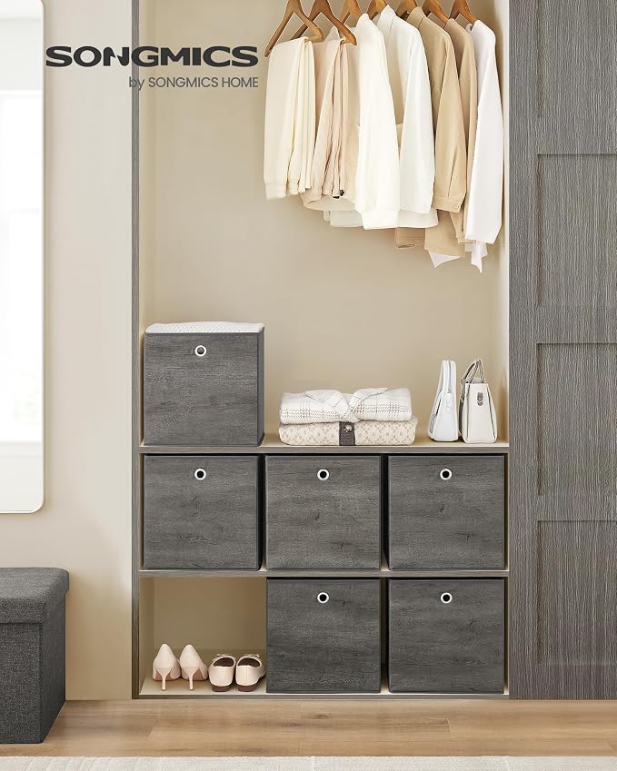 SONGMICS Storage Cubes, Foldable Fabric Storage Bins, Misty Gray, URFB133G01 - Image 2