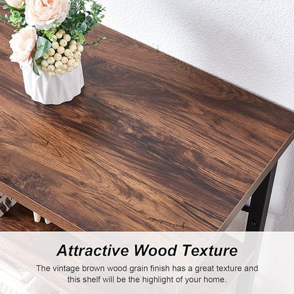 HOMBAZAAR 3 Tier Bookshelf, Rustic Brown Industrial Book Shelf, Engineered Wood - Image 5