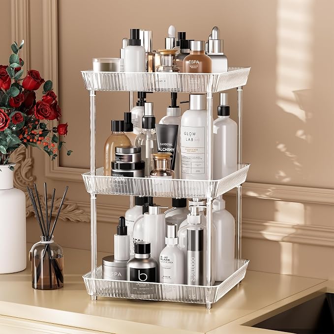 2 Tier Lazy Susan Bathroom Countertop Organizer, 360° Clear Rotating Square - Image 7