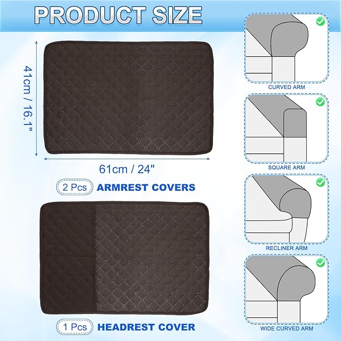 uxcell 3 PCS Armrest Covers, Couch Arm Cover Furniture Protect Slide Recliner - Image 2