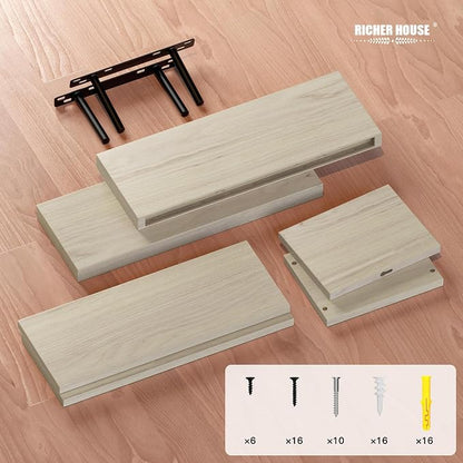 RICHER HOUSE 3-Set Floating Shelves, Natural Bathroom Shelf Over Toilet | Cube - Image 5