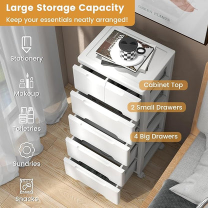 LOKO 6-Drawer Plastic Rolling Storage Cart | Mobile Storage Cabinet | Vertical - Image 6